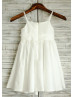 Ivory Taffeta Thin Straps Knee Length Flower Girl Dress